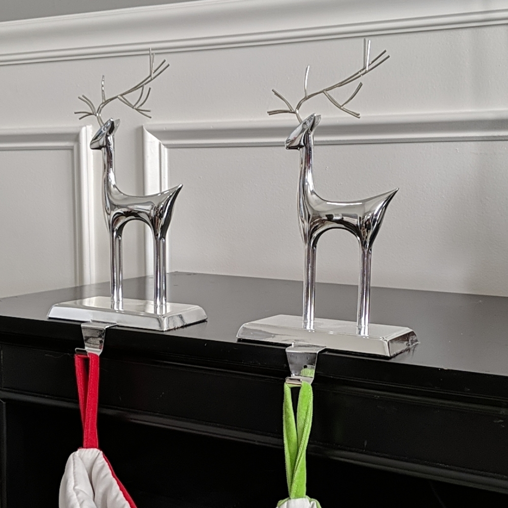 Silver Reindeer Stocking Holders